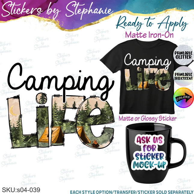 (s04-039) Camping Life Iron-On Transfer or Sticker