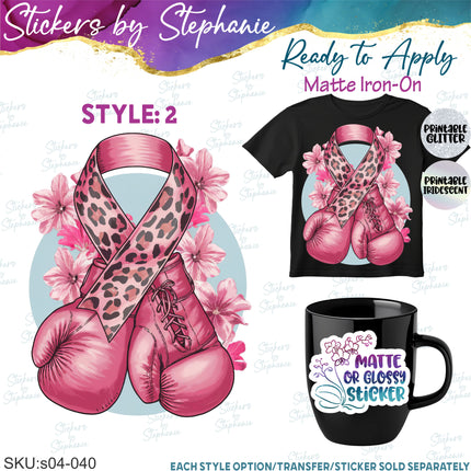 (s04-040) We Fight Together, Boxing Gloves, Breast Cancer Iron-On Transfer or Sticker