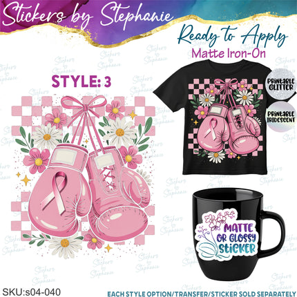 (s04-040) We Fight Together, Boxing Gloves, Breast Cancer Iron-On Transfer or Sticker