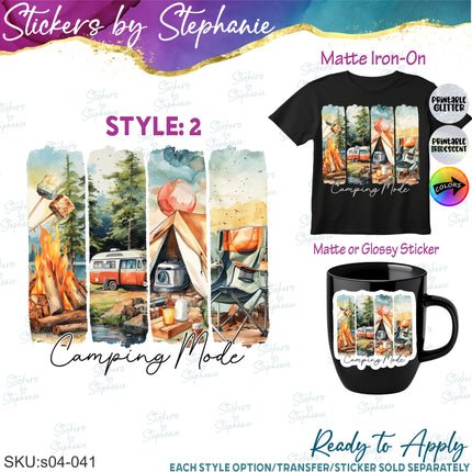 (s04-041) Camping Mode Brushstroke Iron-On Transfer or Sticker