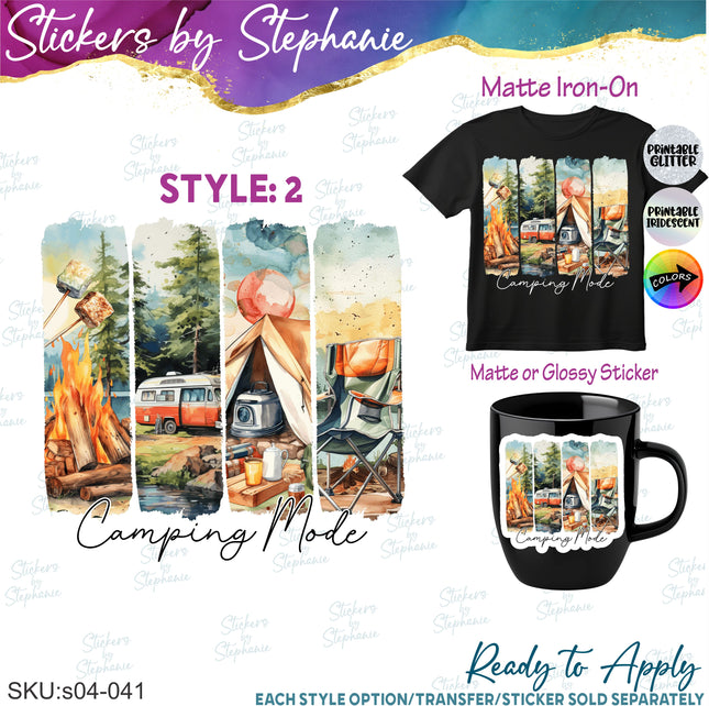 (s04-041) Camping Mode Brushstroke Iron-On Transfer or Sticker