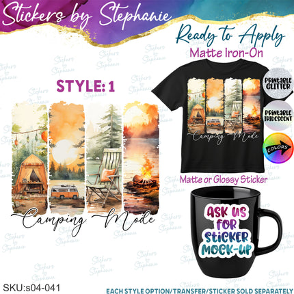 (s04-041) Camping Mode Brushstroke Iron-On Transfer or Sticker
