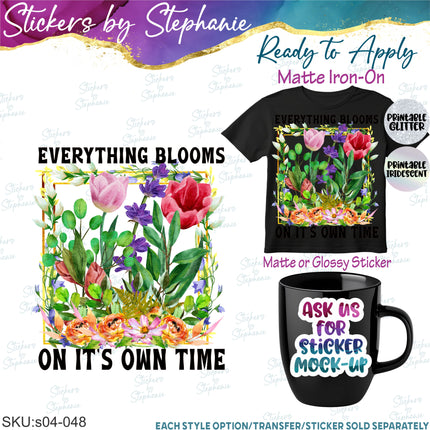 (s04-048) Everything Blooms in Its Own Time Wildflowers Iron-On Transfer or Sticker