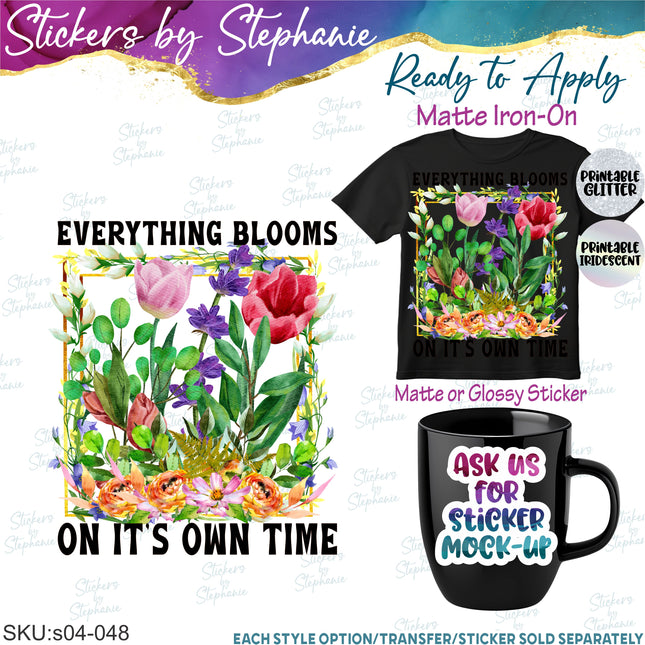 (s04-048) Everything Blooms in Its Own Time Wildflowers Iron-On Transfer or Sticker