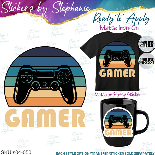 (s04-050) Gamer Video Game Controller Iron-On Transfer or Sticker