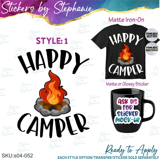(s04-052) Happy Camper, Campfire Cutie Iron-On Transfer
