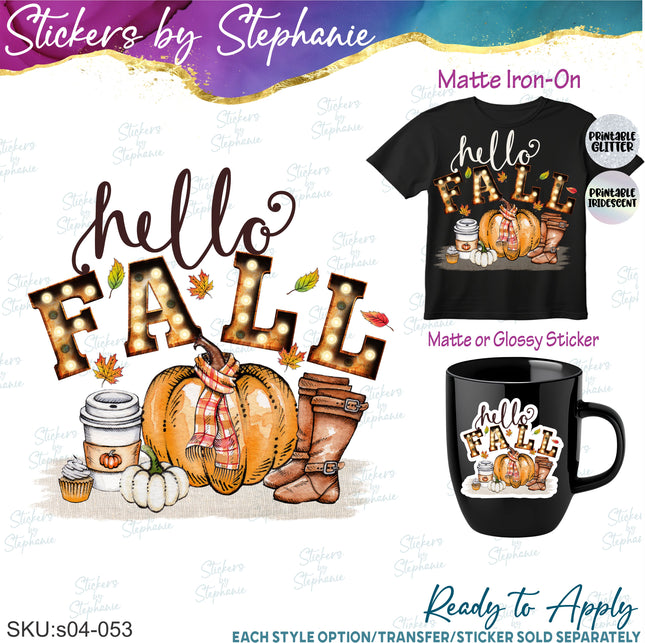 (s04-053) Hello Fall Iron-On Transfer or Sticker