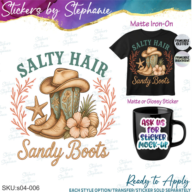 (s04-006) Salty Hair Sandy Boots Iron-On Transfer or Sticker