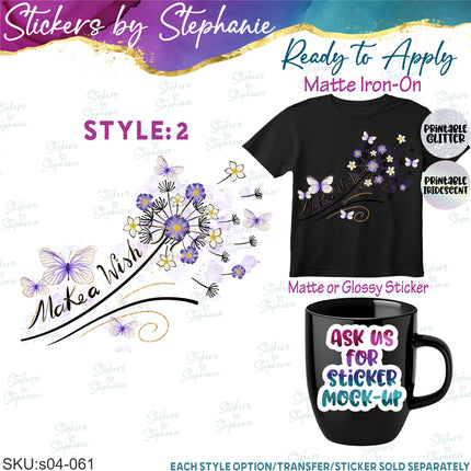 (s04-061) Make a Wish Dandelion Iron-On Transfer or Sticker