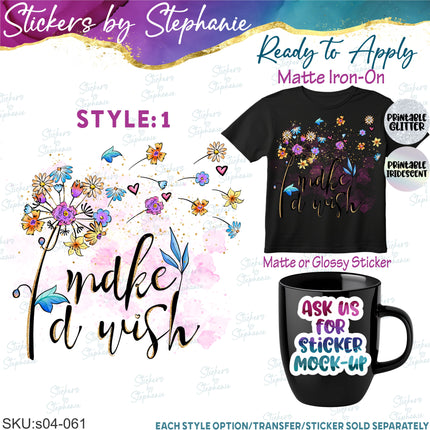 (s04-061) Make a Wish Dandelion Iron-On Transfer or Sticker