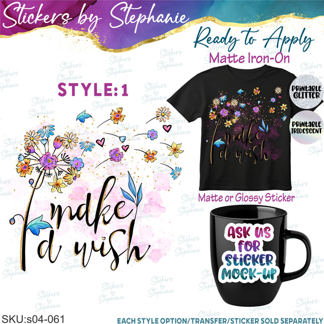 (s04-061) Make a Wish Dandelion Iron-On Transfer or Sticker