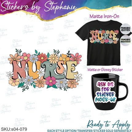 (s04-079) Nurse Flowers Floral Iron-On Transfer or Sticker