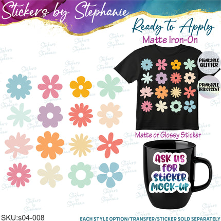 (s04-008) Groovy Retro Flowers Daisies Daisy Iron-On Transfer or Sticker