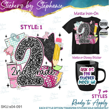 (s04-091) 2nd Second Grade First Day, Back to School Iron-On Transfer or Sticker