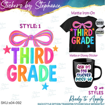 (s04-092) 3rd Third Grade First Day, Back to School Iron-On Transfer or Sticker