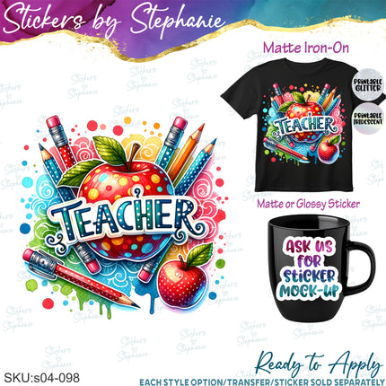 (s04-098) Teacher Colorful Iron-On Transfer or Sticker