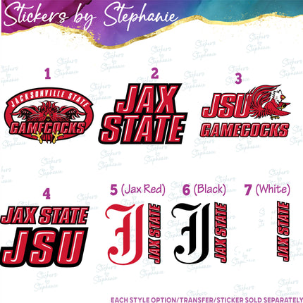 (s04C-014) Jacksonville State Gamecocks Iron-On Transfer or Sticker