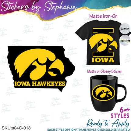 (s04C-018) Iowa Hawkeyes Iron-On Transfer or Sticker