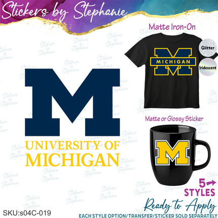 (s04C-019) University of Michigan Iron-On Transfer or Sticker
