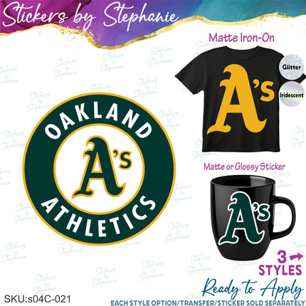 (s04C-021) Oakland A's Athletics Iron-On Transfer or Sticker