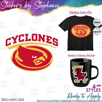 (s04C-024) Iowa Cyclones Iron-On Transfer or Sticker