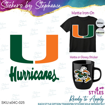 (s04C-025) Miami Hurricanes Iron-On Transfer or Sticker