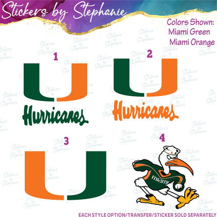 (s04C-025) Miami Hurricanes Iron-On Transfer or Sticker