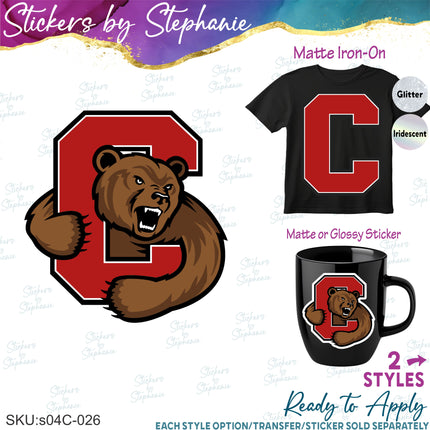 (s04C-026) Cornell Bears Iron-On Transfer or Sticker