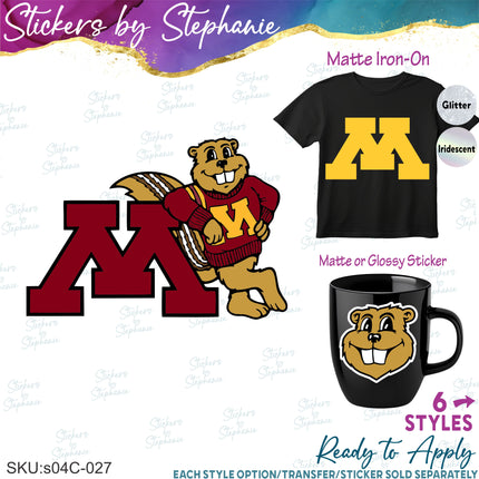 (s04C-027) Minnesota Gophers Iron-On Transfer or Sticker