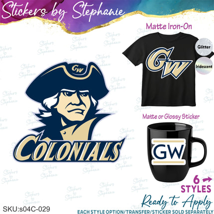 (s04C-029) George Washington Colonials Iron-On Transfer or Sticker