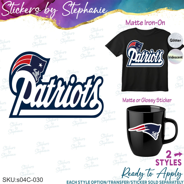 (s04C-030) Patriots Iron-On Transfer or Sticker