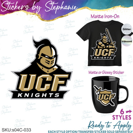 (s04C-033) UCF Knights Iron-On Transfer or Sticker