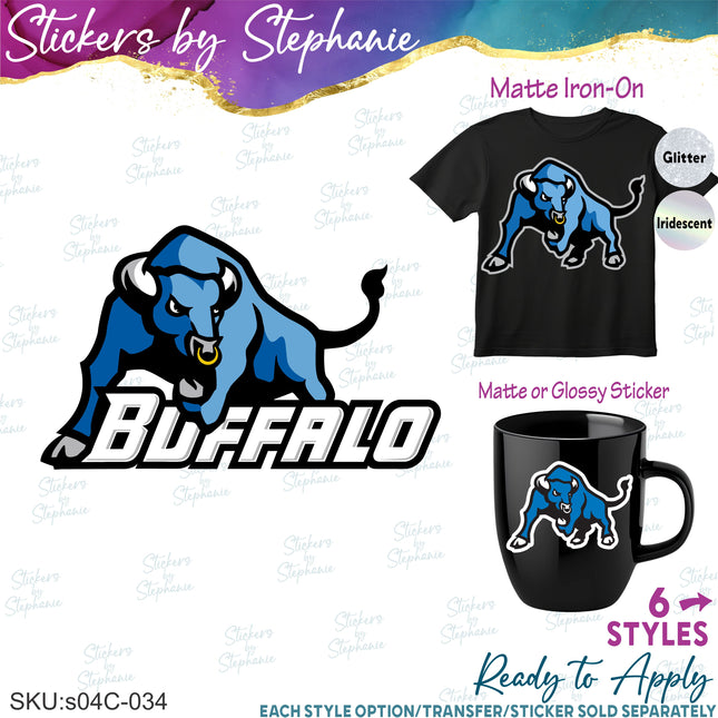 (s04C-034) Buffalo Bulls Iron-On Transfer or Sticker