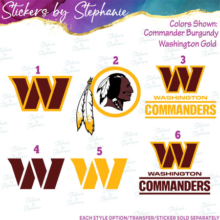 (s04C-038) Washington Commanders Redskins Iron-On Transfer or Sticker