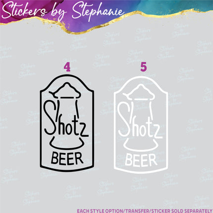 (s04C-042) Shotz Beer Logo Iron-On Transfer or Sticker