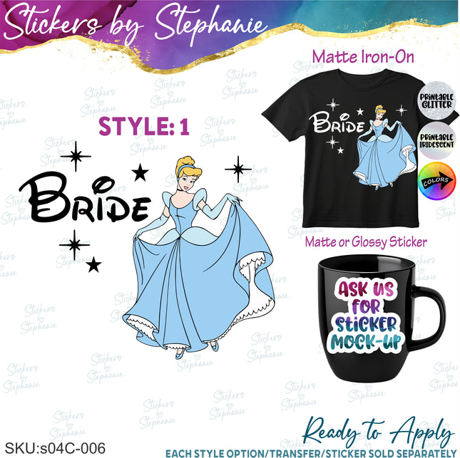 (s04C-006) Bride, Bibbidi Bobbidi Crew Cinderella  Iron-On Transfer