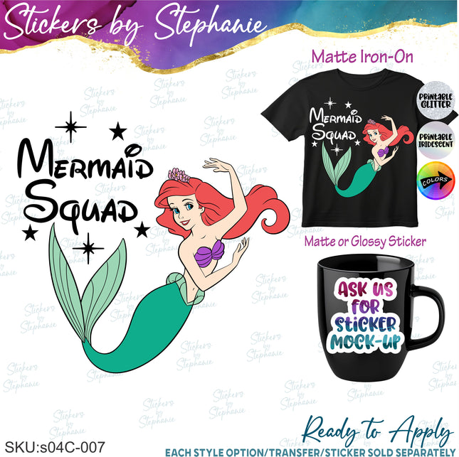 (s04C-007) Mermaid Squad, Ariel Iron-On Transfer or Sticker