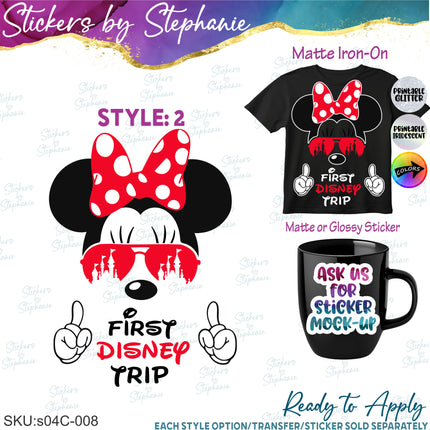 (s04C-008) My First Disney Trip Mickey Minnie Mouse Iron-On Transfer
