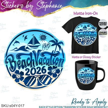 (s04Y-017) Beach Vacation Iron-On Transfer or Sticker