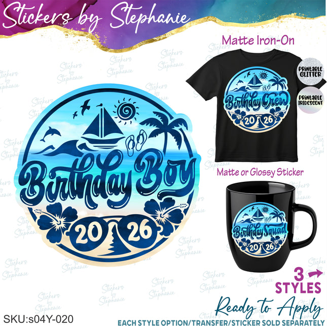 (s04Y-020) Birthday Boy Squad Crew Iron-On Transfer or Sticker