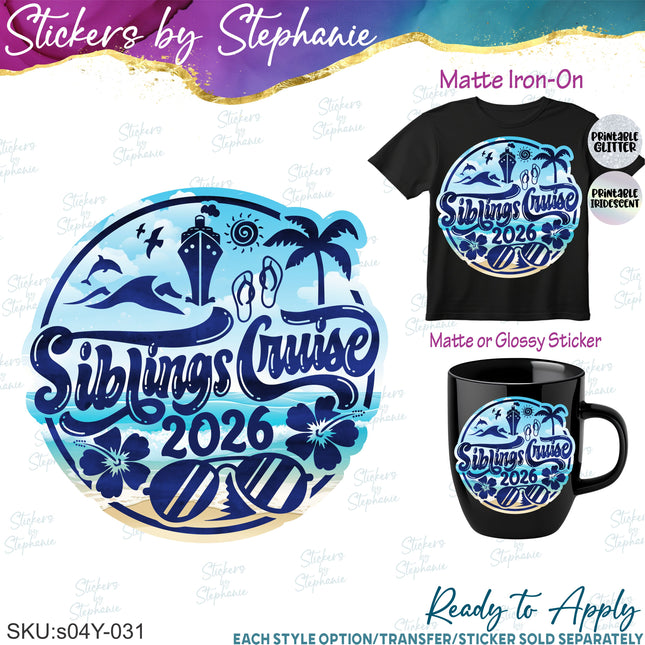 (s04Y-031) Siblings Cruise Iron-On Transfer or Sticker
