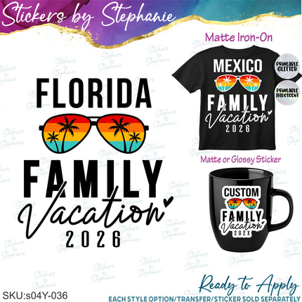 (s04Y-036) Retro Sunglasses Family Vacation Iron-On Transfer or Sticker