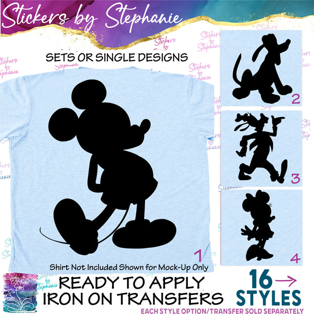 (s01C-011) Mickey Mouse Minnie & Friends Silhouette Iron-On Transfer
