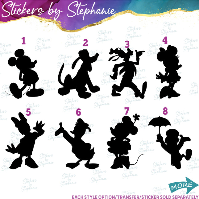 (s01C-011) Mickey Mouse Minnie & Friends Silhouette Iron-On Transfer