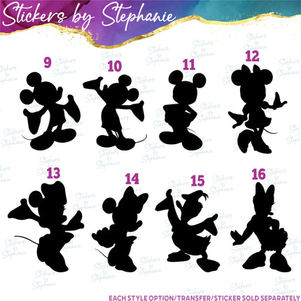 (s01C-011) Mickey Mouse Minnie & Friends Silhouette Iron-On Transfer