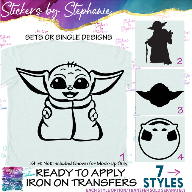 (s01C-012) Yoda Grogu Silhouette Iron-On Transfer