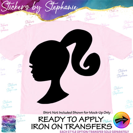 (s01C-023) Barbie Head Silhouette Iron-On Transfer or Sticker