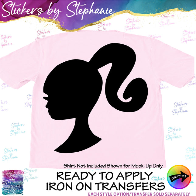 (s01C-023) Barbie Head Silhouette  Iron-On Transfer