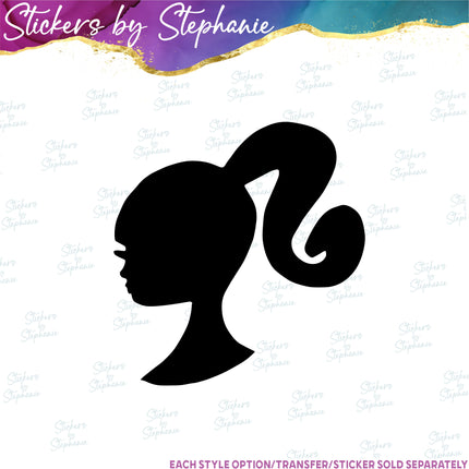 (s01C-023) Barbie Head Silhouette Iron-On Transfer or Sticker