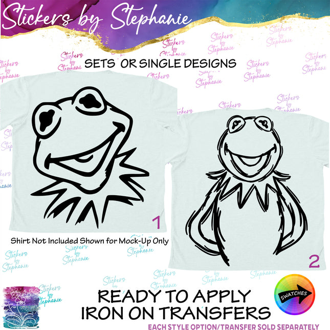 (s01C-029) Kermit the Frog Sketch Silhouette Iron-On Transfer
